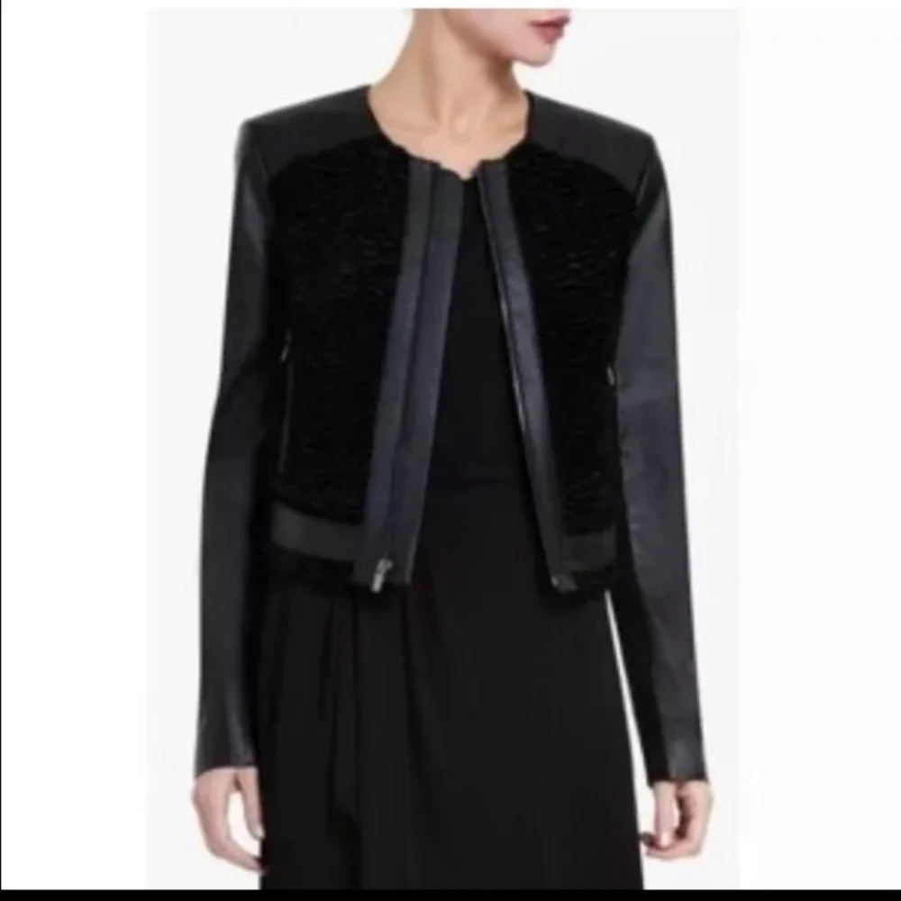 BCBG Bernice black leather mixed jacket